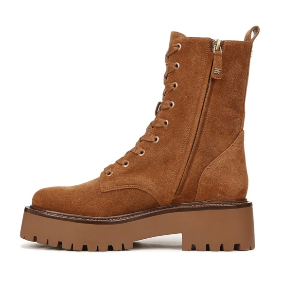 Sam Edelman EVINA Cognac Leather Brown Zip Lace Hiking Boots NEW 9 1/2 Shoes HOT - Picture 6 of 6